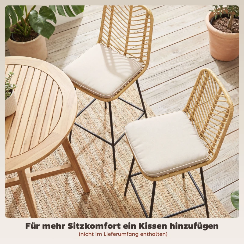 HOMCOM Set van 2 barkrukken in boho-design, PE-rotan, inclusief voetsteun, 42,5 cm x 52 cm x 102 cm, geel+zwart