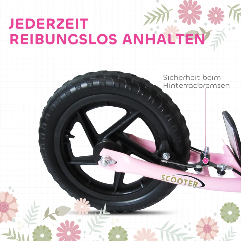 HOMCOM Step, Scooter voor Kinderen, met Handrem, Standaard, 12 Inch Wielen, vanaf 5 Jaar, Staal, Roze 120 x 52 x 88 cm(m-6)