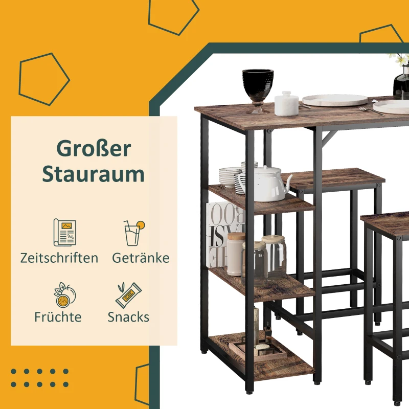 HOMCOM bartafelset, bartafel met 2 barkrukken 3-delig Placemat met planken staal