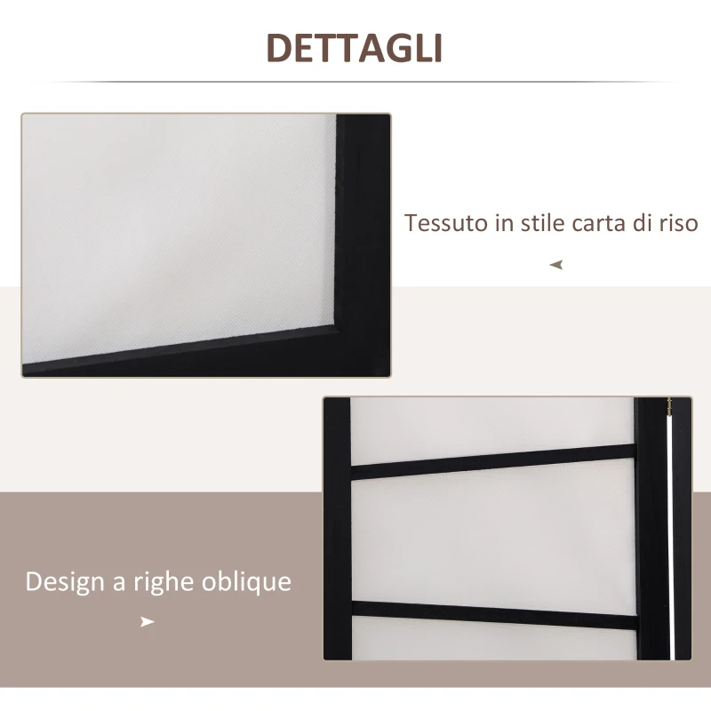 HOMCOM Paravento Separè a 3 Pannelli Pieghevole in Legno, 120x170cm, Nero e Bianco