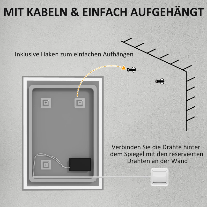 HOMCOM Badkamerspiegel Wandspiegel LED met touchschakelaar, Wit