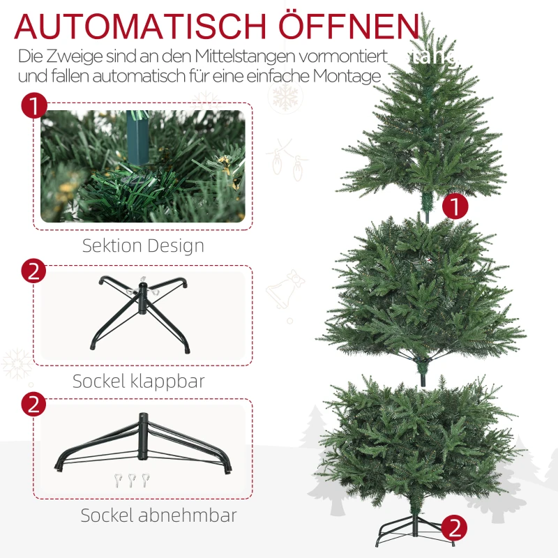 HOMCOM kerstboom, kunstspar, realistische uitstraling, snelle montage, kunststof, groen, 120 x 120 x 180 cm