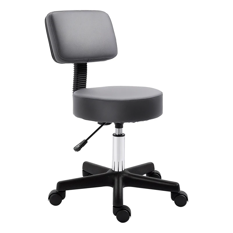 HOMCOM Salonkruk, verstelbaar, ergonomisch, 360° draaibaar, 5 wielen, kunstlederen bekleding, Grijs