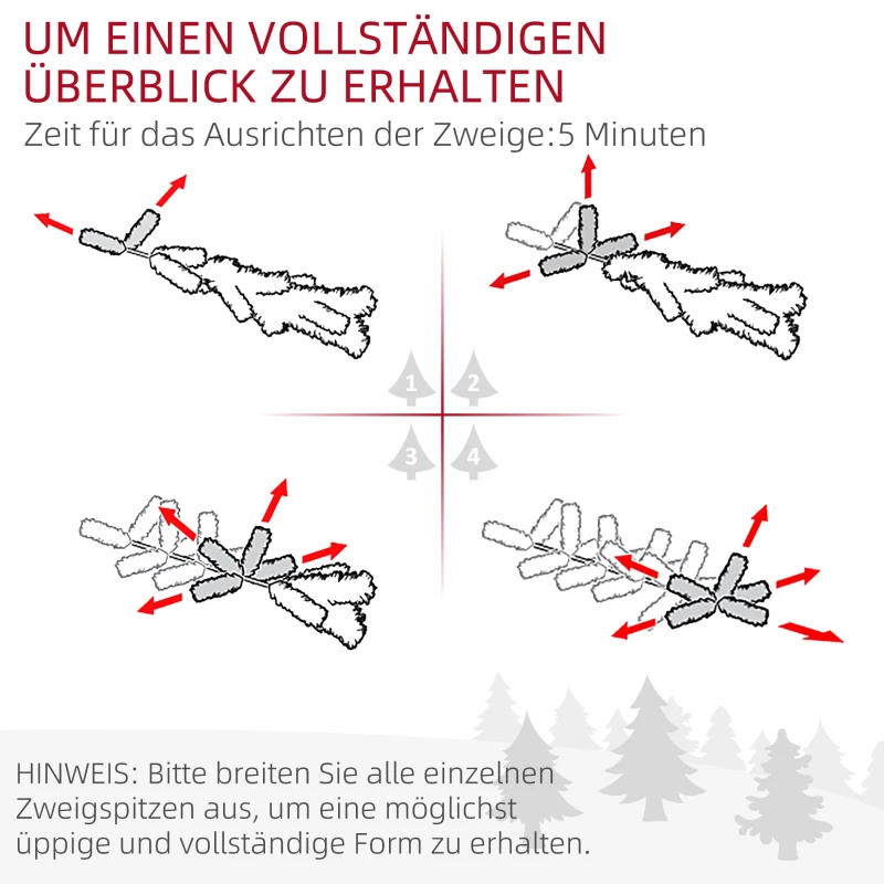 HOMCOM Kerstboom 90 cm, LED-Verlichting, Sneeuwtakken, Dennenappels, Vlamvertragend, Betonnen Voet