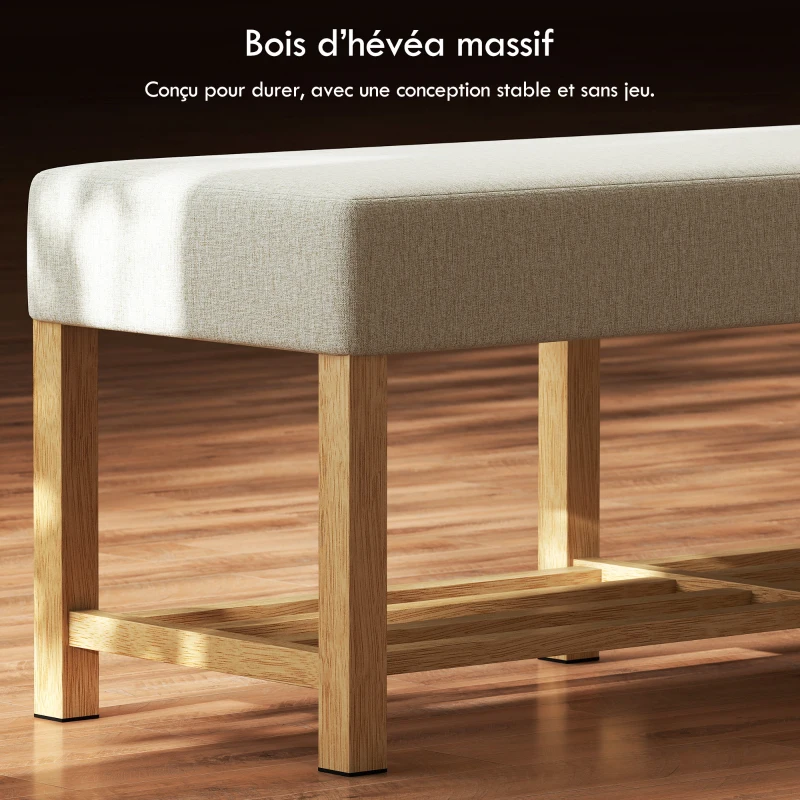 HOMCOM Banc à chaussures, banc de rangement avec siège rembourré, étagère ouverte, bois d'hévéa, 120x44x48cm, bois naturel