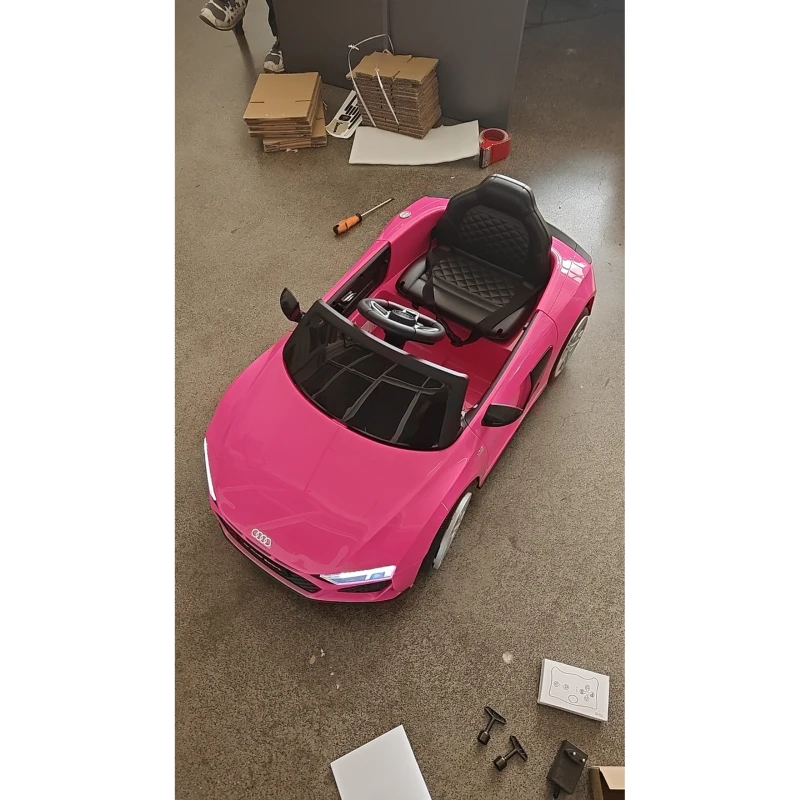 AIYAPLAY Voiture électrique 12V pour enfants avec télécommande Batterie lithium 2 moteurs Démarrage progressif Suspension arrière Rose
