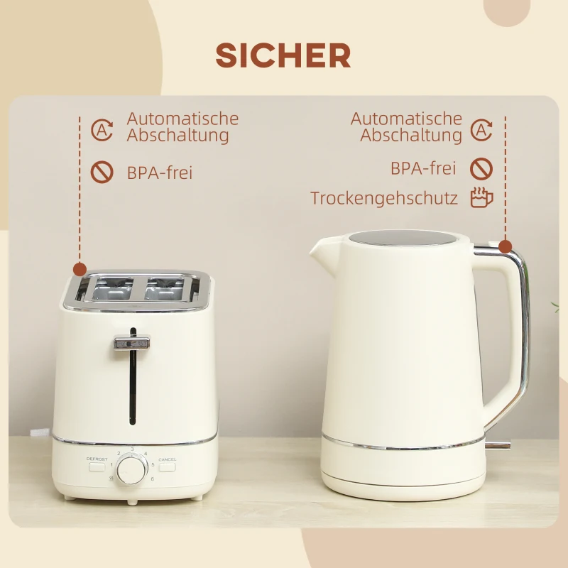 HOMCOM Set van 1,7 L Waterkoker en Toaster met 6 Bruiningsstanden, Beige