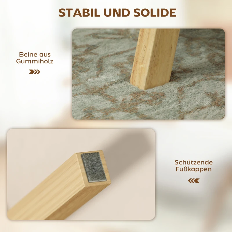 HOMCOM Zitkruk met zacht zitkussen en houten poten, voetsteun met cordlook, crèmekleurig(m-6)