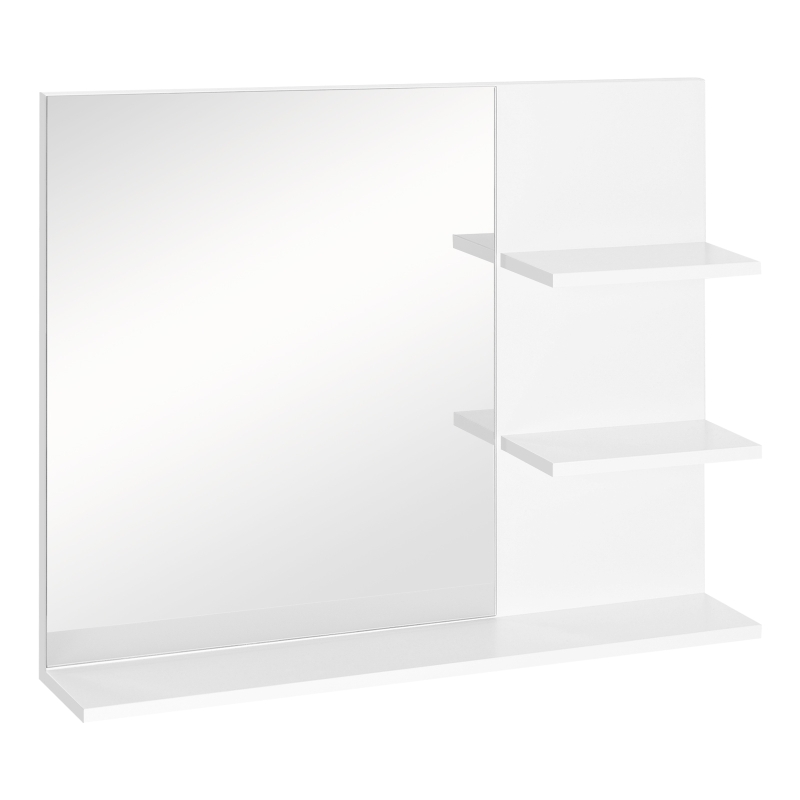 HOMCOM Miroir de Salle de Bain avec étagères - 2 étagères latérales + Grande étagère inférieure - kit Installation fourni - MDF Blanc
