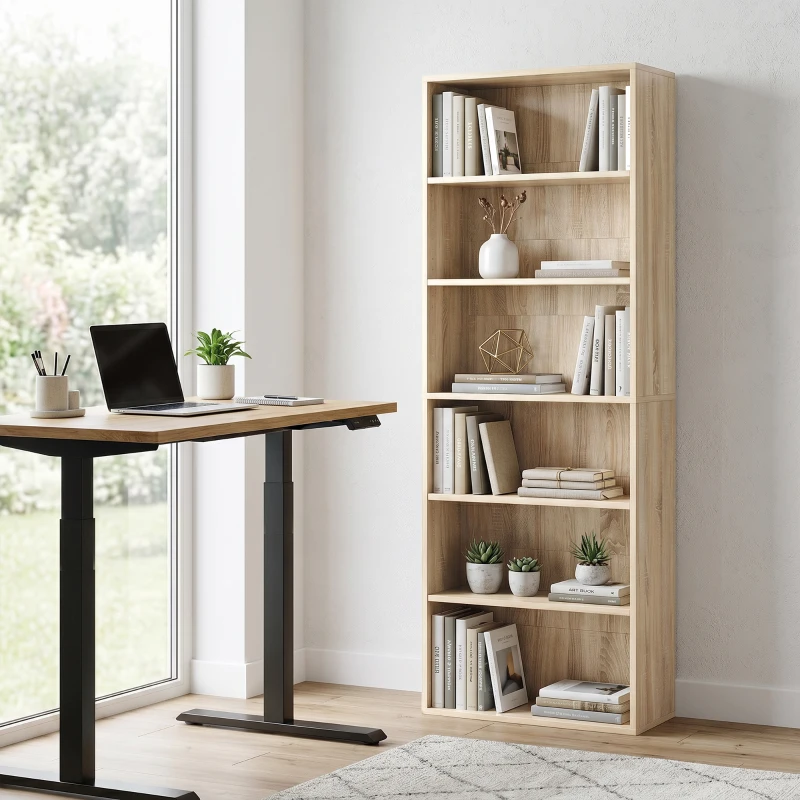 HOMCOM Six Shelf Bookcase - Oak