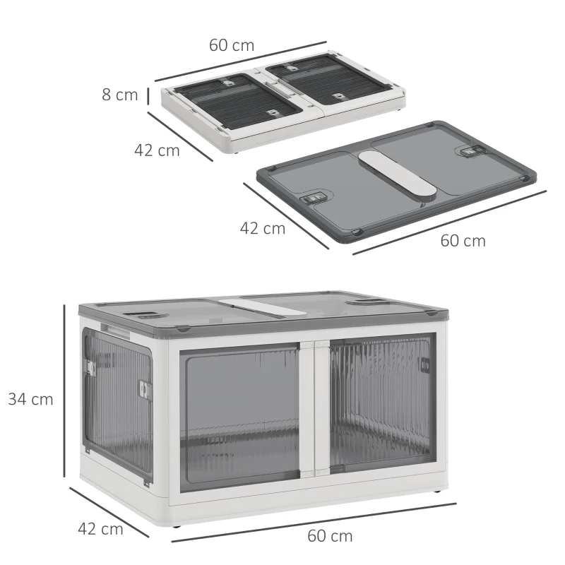 HOMCOM Contenitore in Plastica con Coperchio Impilabile e Pieghevole da 69L, 5 Aperture e Ruote, Bianco
