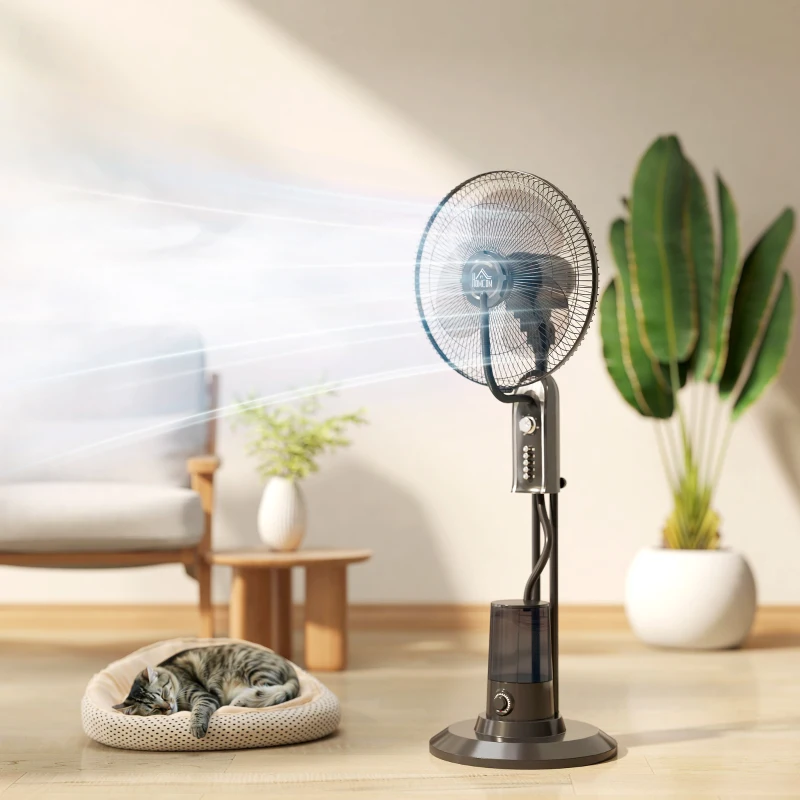 HOMCOM Pedestal Fan with Water Mist Spray, Spray Misting Fan with 70° Oscillation, Tilt Head, 3 Speeds, 3 Modes, Adjustable Mist, 3.2L Water Tank, for Home, 120 cm