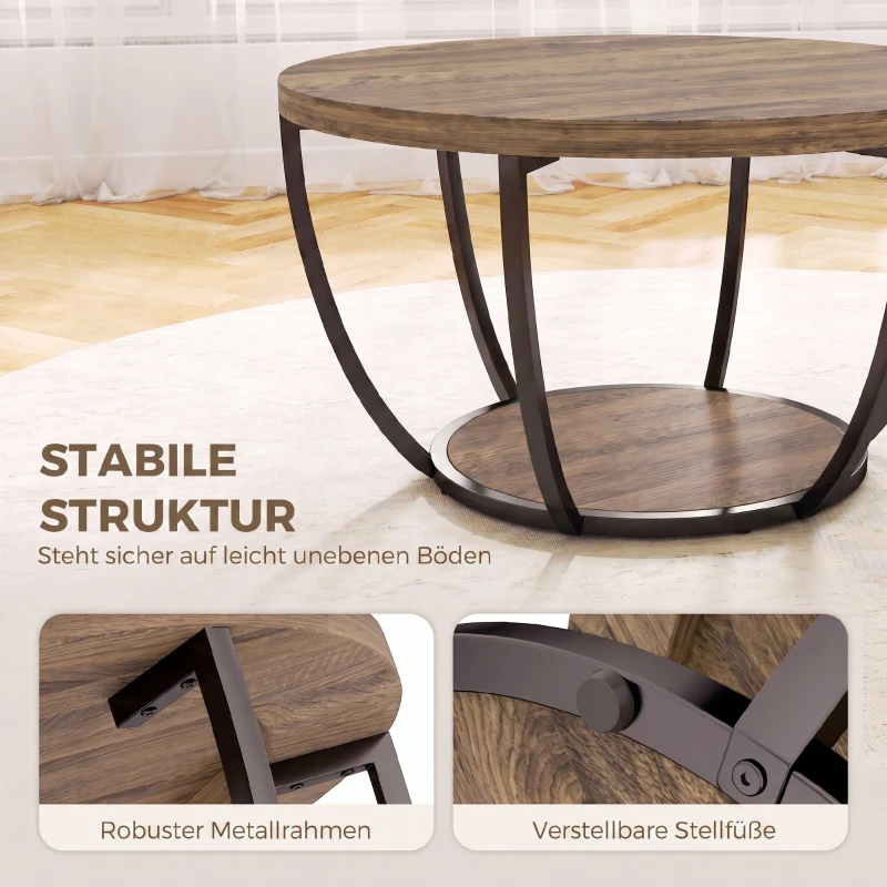 HOMCOM Salontafel met 2 niveaus, woonkamertafel 80 x 80 x 43,8 cm, bruin/zwart