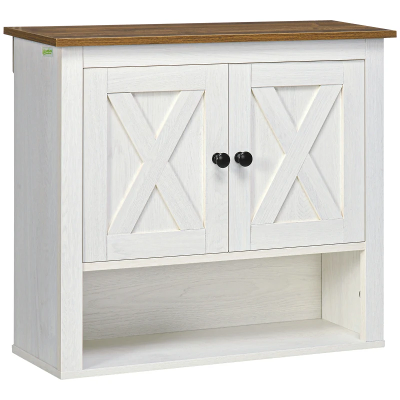 kleankin Armário Casa de Banho de Parede com 2 Portas e Prateleiras de Armazenamento 60x19,5x52,5 cm Branco e Madeira