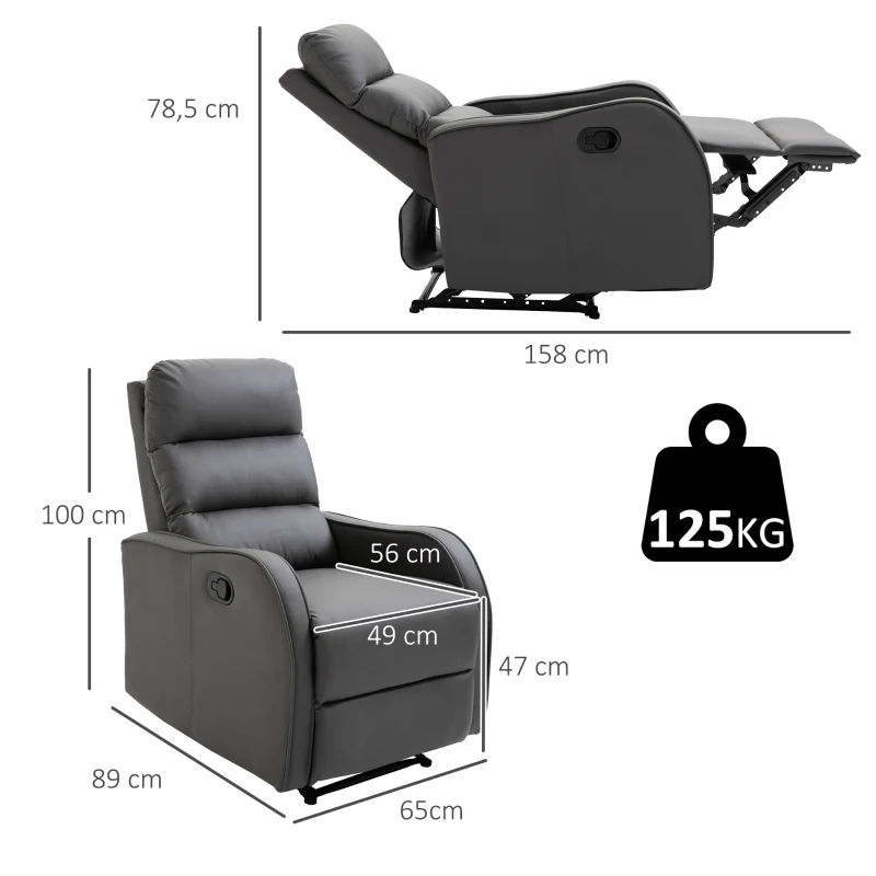 HOMCOM Relaxstoel met voetensteun, ligstoel, uitklapbare voetensteun, kunstleer, zwart