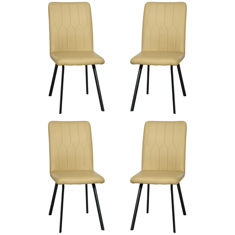 HOMCOM Lot de 4 chaises de salle à manger assise en similicuir rembourrée épais pieds en acier avec dossier noir