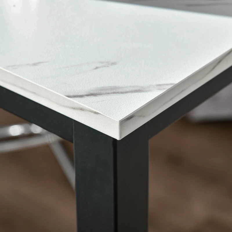 HOMCOM Bartafel met Marmerlook, Stalen Frame, Nivelleringspoten, 120x40x100 cm, Wit/Zwart(m-8)