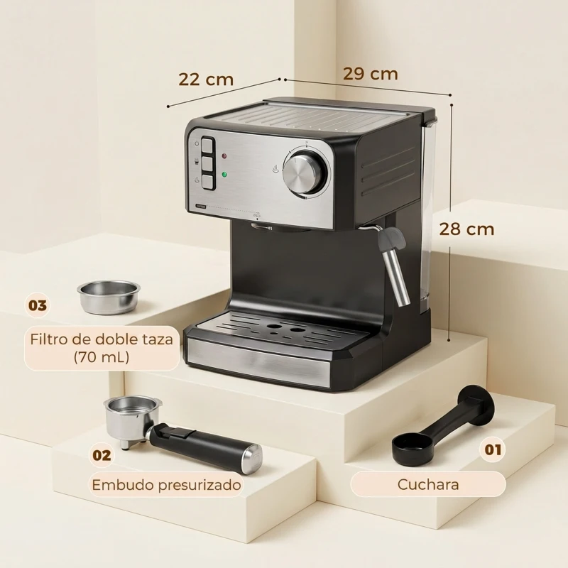 HOMCOM Cafetera Espresso 20 BAR con Boquilla de Vapor Depósito de 1,6 L Negro