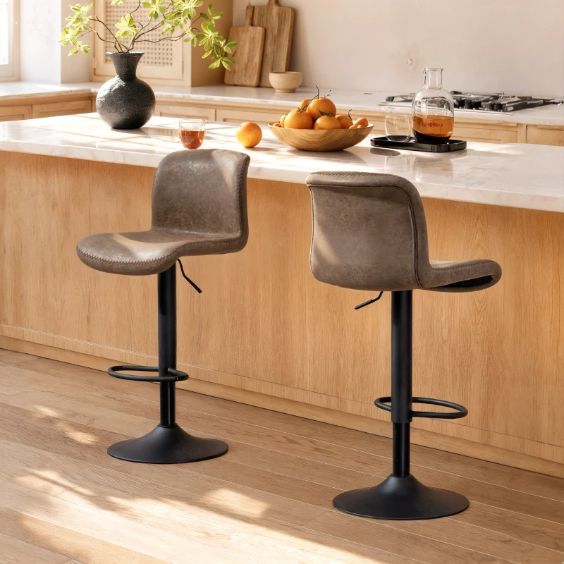 HOMCOM Bar Stools Set of 2, PU Leather Barstools with Backrest and Footrest for Kitchen, Counter, Breakfast Bar, Brown