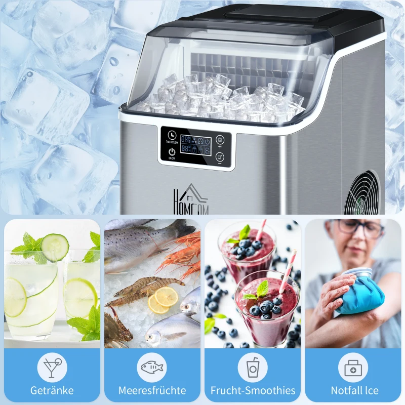 HOMCOM Ijsmaker, Compacte 20kg Ijsblokjesmachine met Zelfreinigende Functie voor Huisgebruik, Zilver(m-8)
