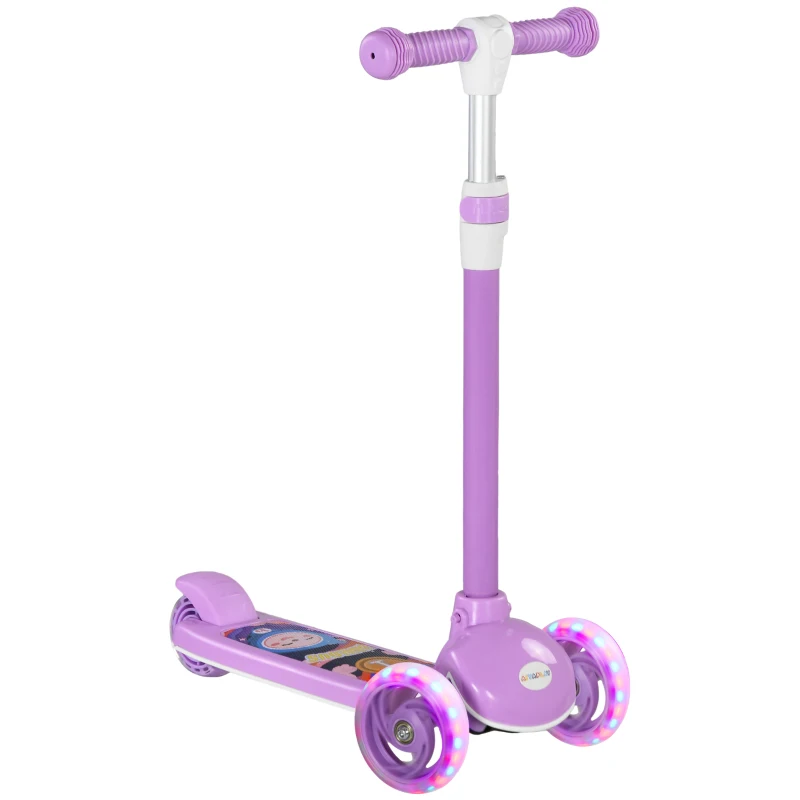 AIYAPLAY kinderstep, LED-wielen, soepele rit, verstelbare hoogte, kunststof, staal, paars