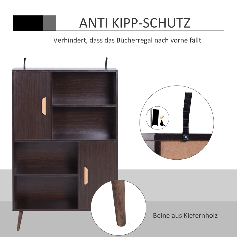 HOMCOM commode dressoir schuifladekast kast op poten dressoir schoenenkast keukenkast keukenmeubel met 2 deuren 5 vakken notenhout 80 x 23,5 x 123 cm