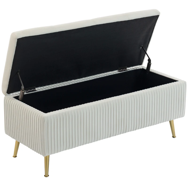HOMCOM Banquette de rangement, banquette rembourrée effet velours, pieds en acier doré, banc de lit pour salon