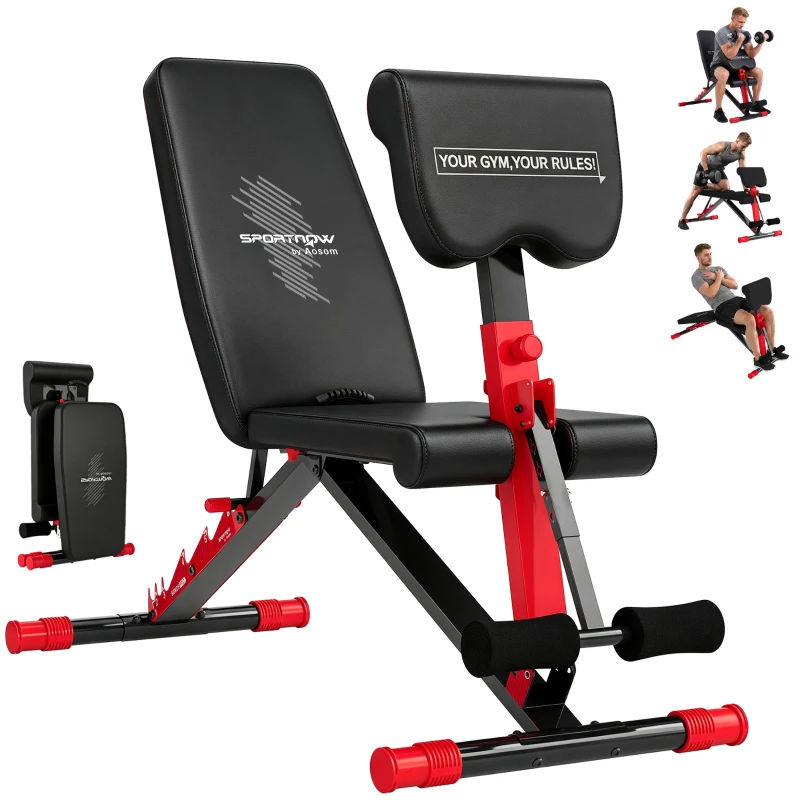 SPORTNOW Banc de Musculation Réglable pour Home Gym, Pliable 300 kg, Incliné/Décliné/Plat, 7 Positions de Dossier