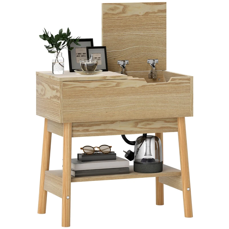 HOMCOM Măsuță de cafea în stil Boho cu raft ascuns și raft deschis, din MDF, 30x60x60,5 cm, culoare lemn