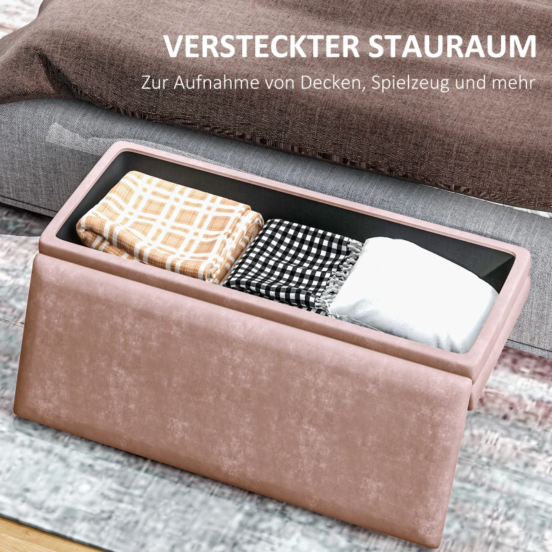 HOMCOM Zitbank Gestoffeerde Bank, met Opbergruimte, Staal, 100 x 37,5 x 42 cm, Roze