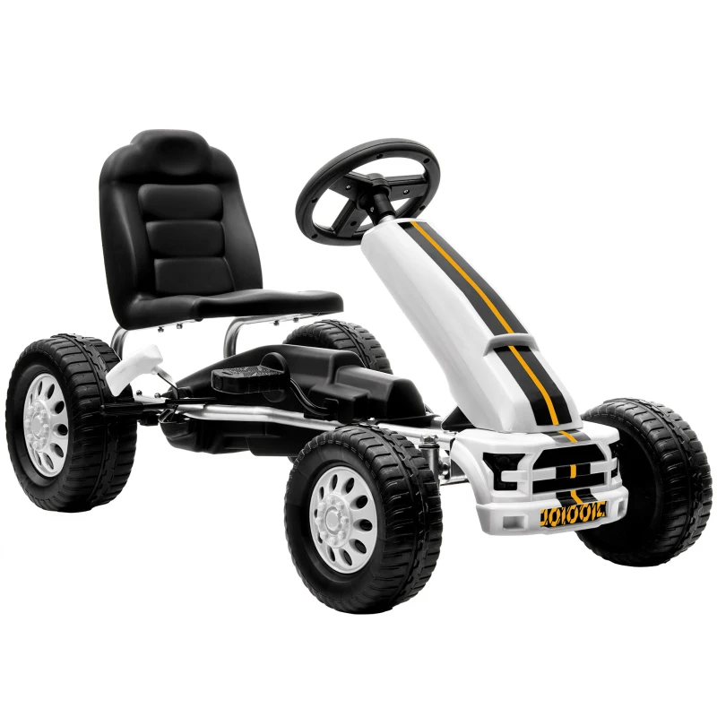 AIYAPLAY Kart pour enfants 3 ans et plus avec siège réglable volant frein à main cadre en aluminium et acier charge 30 kg blanc