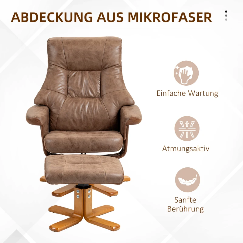 HOMCOM Relaxstoel met voetenbank, 360° draaibaar, 135° kantelbaar, ademende bekleding, 78 x 82,5 x 109 cm, bruin