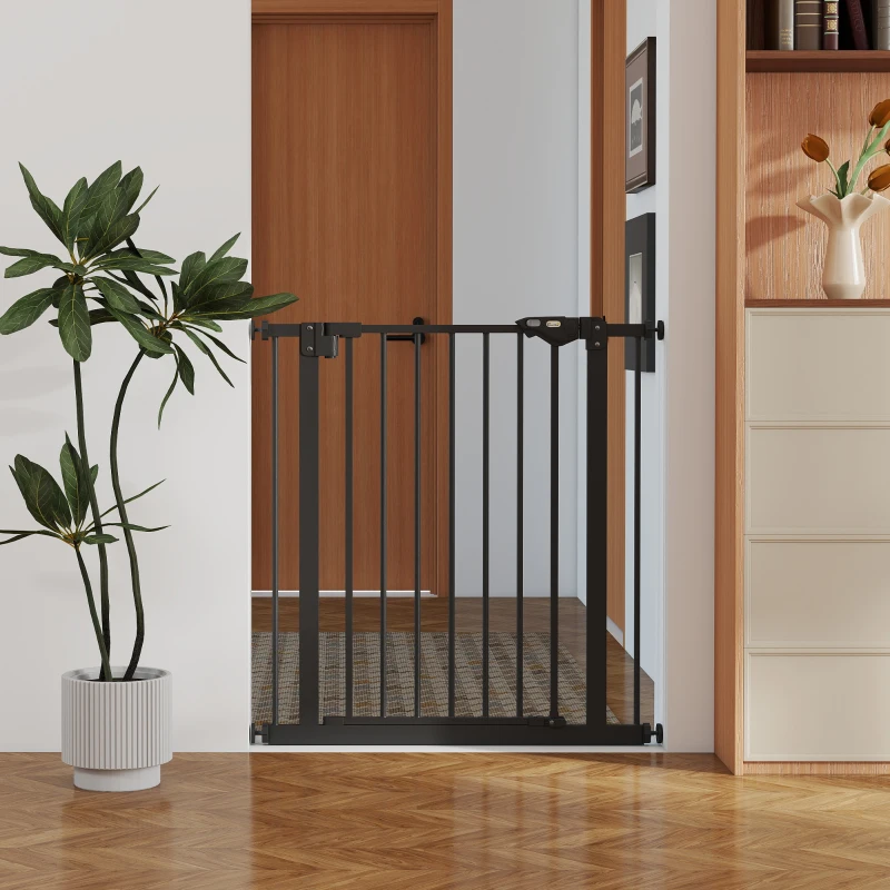 PawHut Cancellino per Cani e Animali Domestici con Chiusura Automatica per Scale e Ingressi, 68x77 cm, Nero