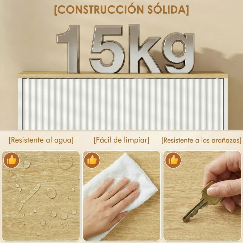HOMCOM Mueble Bajo Lavabo con Estante Ajustable Armario para Lavabo sin Pedestal con Puertas Acanaladas 60x30x61 cm Blanco