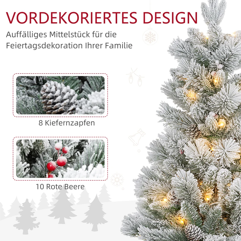 HOMCOM LED-Verlichte Kerstboom, Set van 2, 90 cm, Dennenappels, Rode Bessen, Brandveilig, Groen/Wit