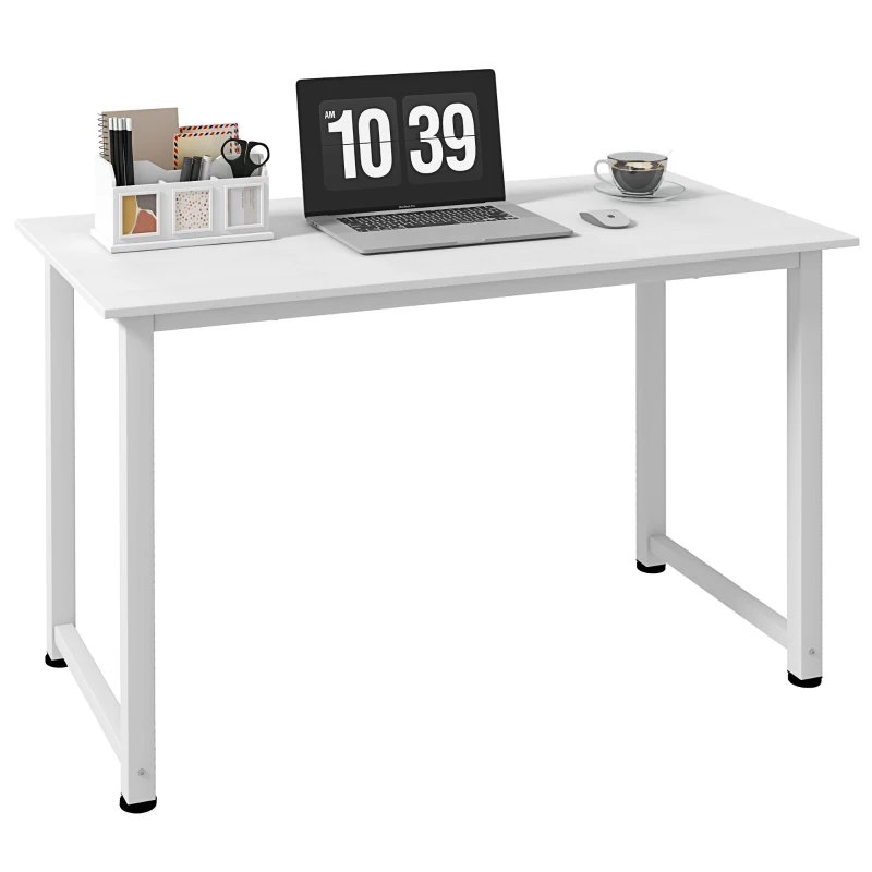 HOMCOM Table d'ordinateur table de salle à manger 120L x 60l x 76H cm Multifonction Grand Plateau Blanc cadre en métal