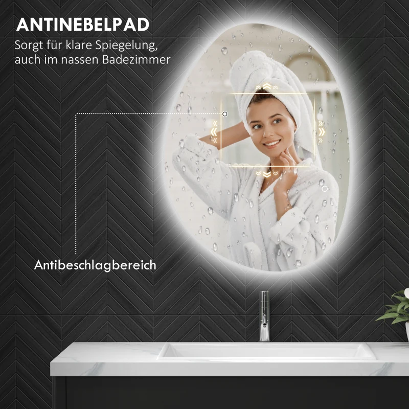 HOMCOM badkamerspiegel met LED-verlichting en instelbare kleur en temperatuur, van gehard glas, 80x5x60 cm, Zilver