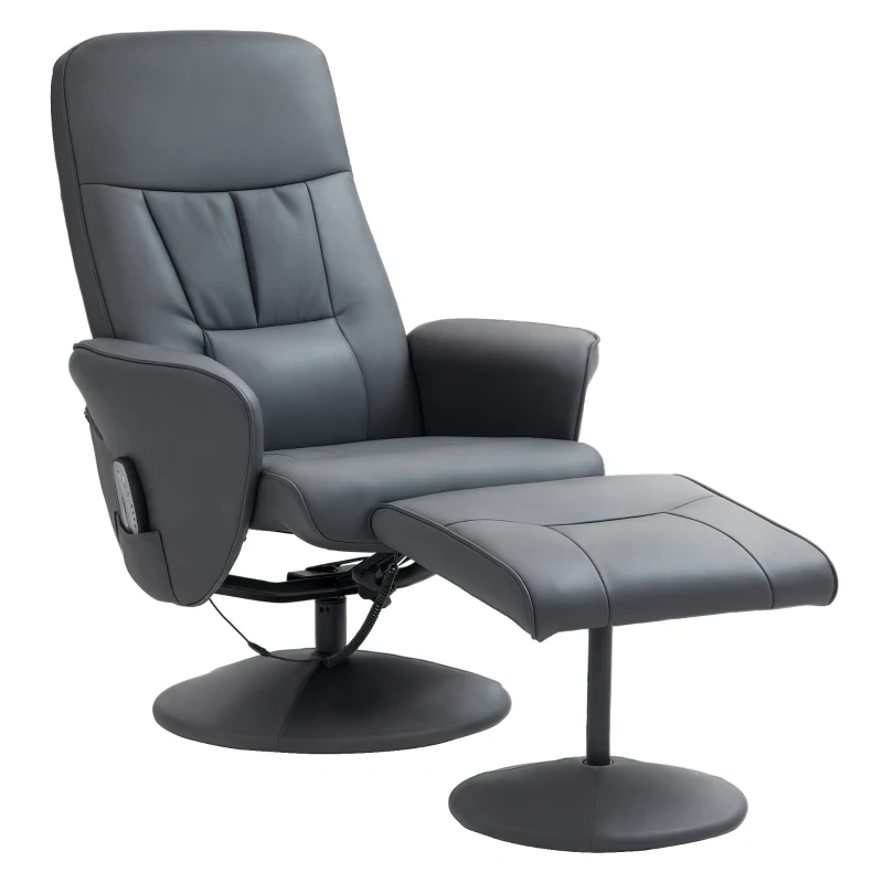 HOMCOM Massagestoel met voetenhocker, ergonomische stoel met 10 vibratiepunten, kunstleer, 76 x 81 x 105 cm, Donkergrijs