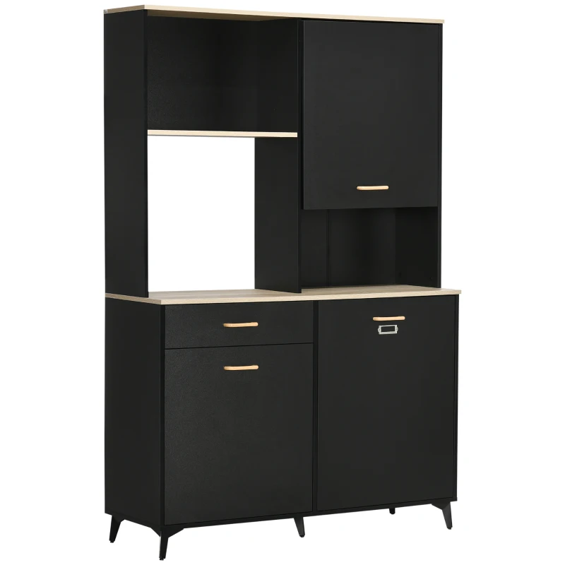 HOMCOM Alacena de Cocina con Cajón Armarios y Estantes Mueble Auxiliar para Microondas Estilo Moderno 119x41x180cm Negro