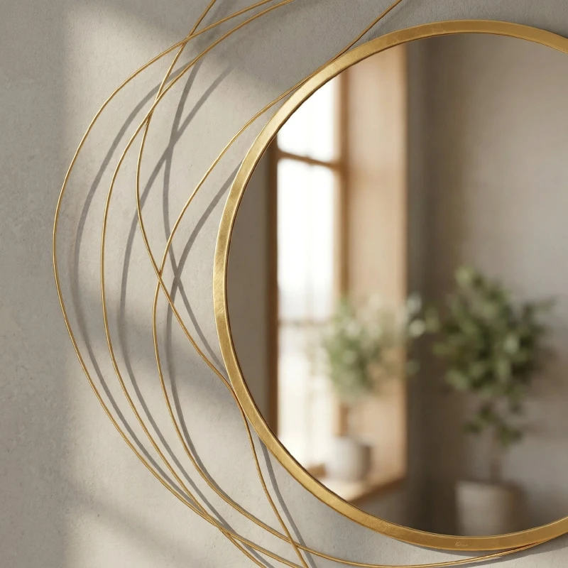 HOMCOM Espelho Decorativo de Parede Adorno de Parede Metálico Ø65 cm com Ganchos para Sala de Estar Quarto Corredor Dourado