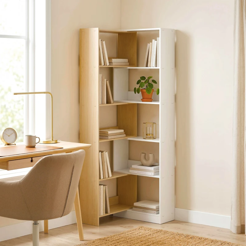 HOMCOM Bibliothèque d'angle rotative 350° à 5 niveaux, étagère de rangement extensible en forme L, 60-111x24x164cm, chêne