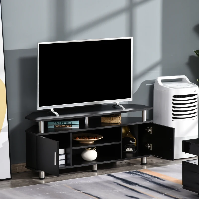 HOMCOM Meuble TV meuble télé bois banc TV pour téléviseur jusqu'à 55 pouces avec grand plateau, placards à portes et