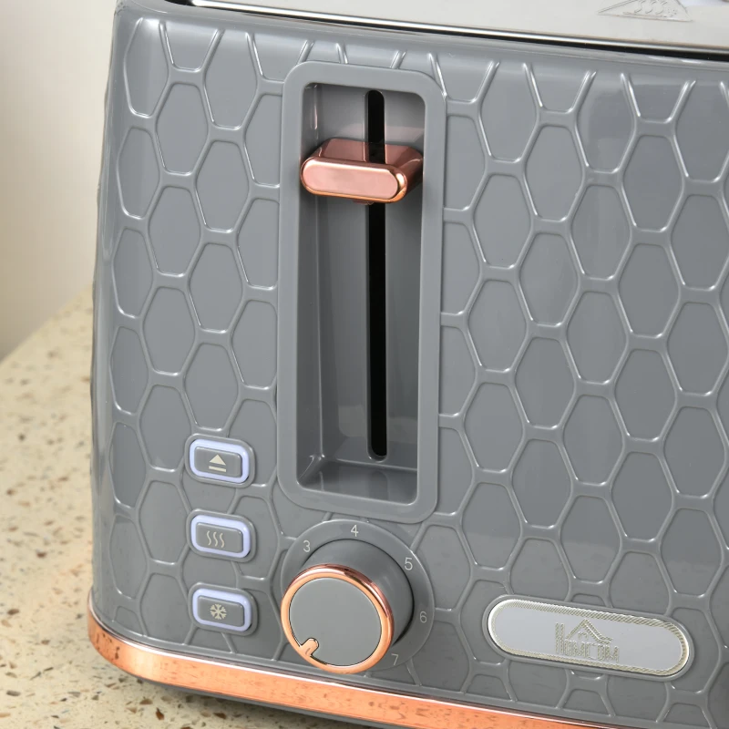 HOMCOM 2-in-1 Keuken Set, Toaster en Waterkoker, meerdere opties, 1,7 L, 4 Toastscheiben tegelijk, Kunststof, Grijs