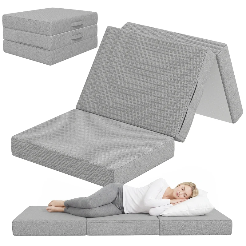 HOMCOM Opvouwbaar matras 200 x 90 cm, 15 cm opvouwbaar matras, draagbaar vloermatras met wasbare hoes, OEKO-TEX gecertificeerd
