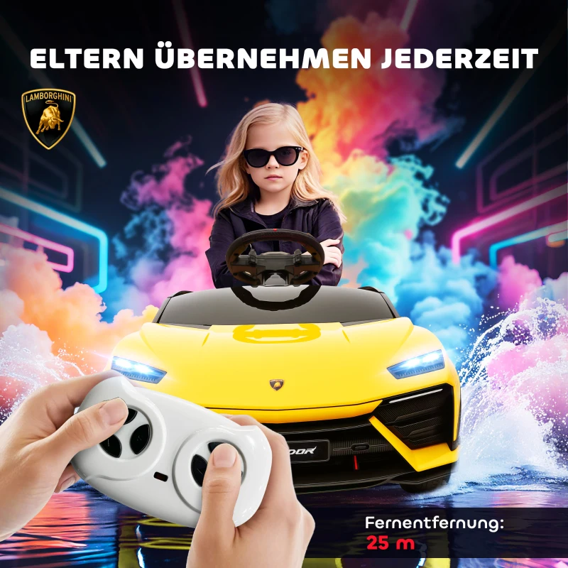 AIYAPLAY 12V elektrische kinderauto – 2,4 GHz afstandsbediening, 2 motoren, LED, muziek, 101,5 x 49 x 43 cm, geel