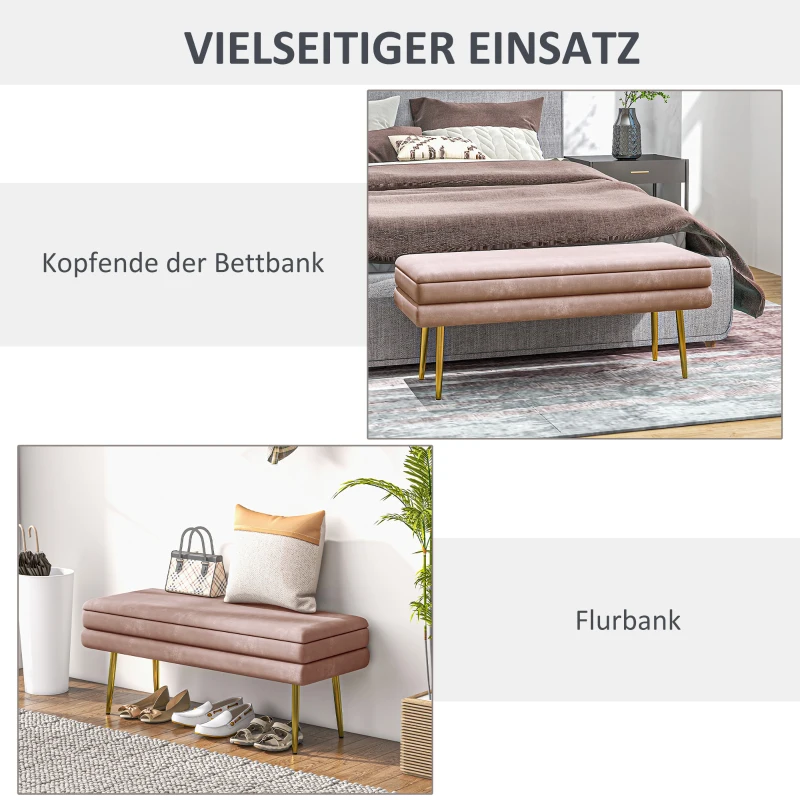 HOMCOM Zitbank Gestoffeerde Bank, met Opbergruimte, Staal, 100 x 37,5 x 42 cm, Roze