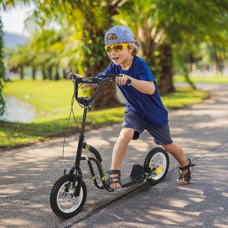 HOMCOM kinderscooter step kickscooter stadsscooter kinderstep kickboard met luchtbanden 12 inch zwart 120 x 58 x 85-95 cm