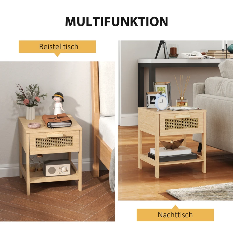 HOMCOM Nachtkastje, Bijzettafel met Lade, MDF, Natuurlijke Look 40 x 40 x 48,4 cm
