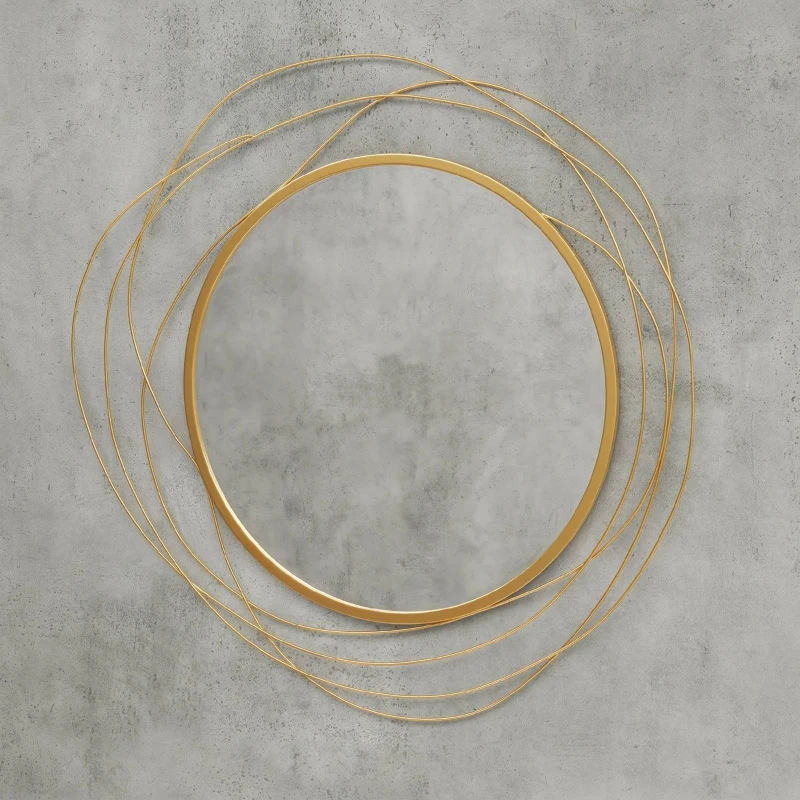 HOMCOM Espelho Decorativo de Parede Adorno de Parede Metálico Ø65 cm com Ganchos para Sala de Estar Quarto Corredor Dourado