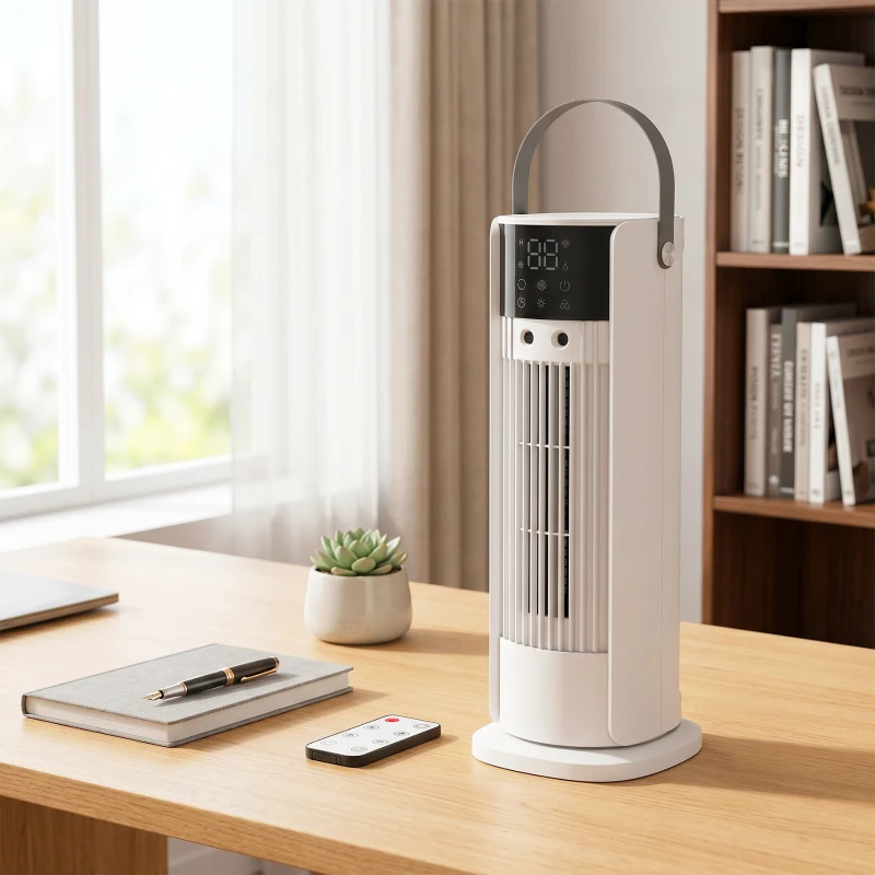 HOMCOM Ventilator de Masă cu Nebulizare, 3 Viteze, Timer 10H, Alb